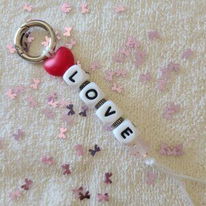 Keychain - LOVE - Red & White Silicone Beads